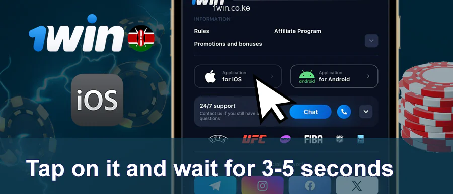 Click the iOS App button on the 1Win site
