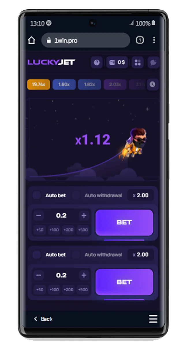 Lucky Jet on the 1win mobile app